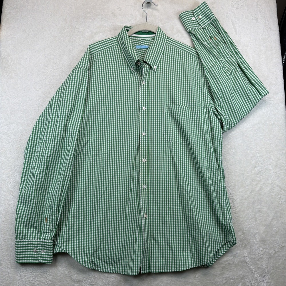 J McLaughlin Button Down Shirt Mens XL Green Gingham Long Sleeve Classic - Picture 2 of 8